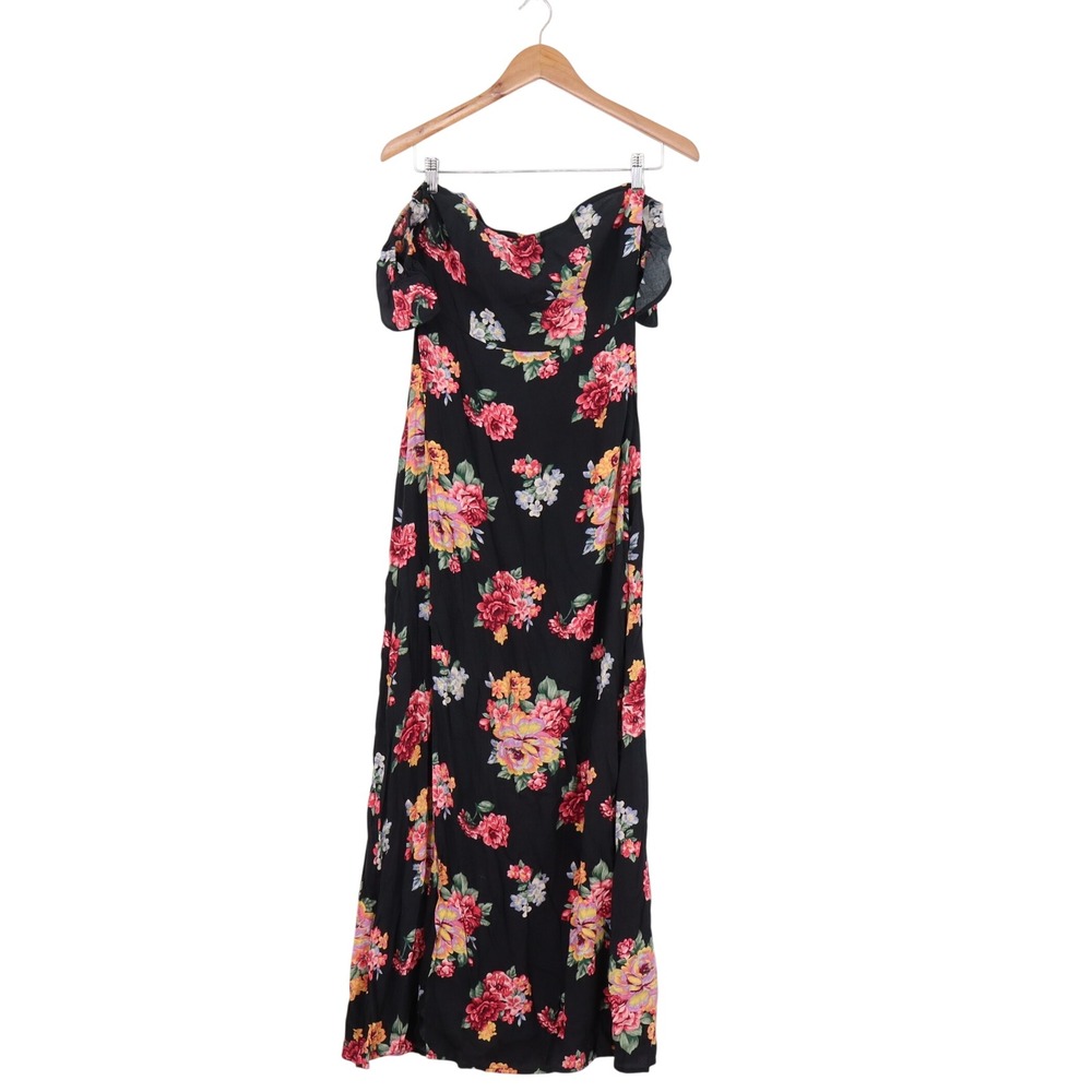 Forever 21 Maxi Dress Womens S Off-Shoulder Floral Black Ruffle Excellent